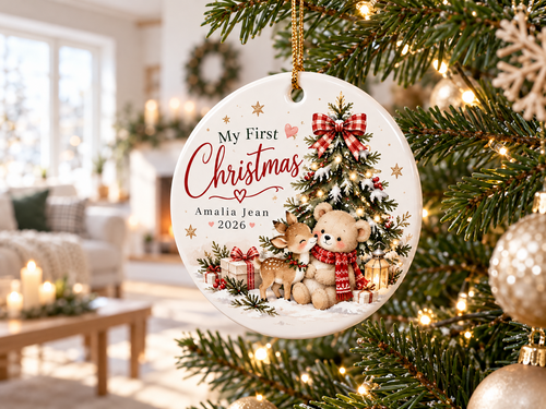Personalized first Christmas ornament mockup 1