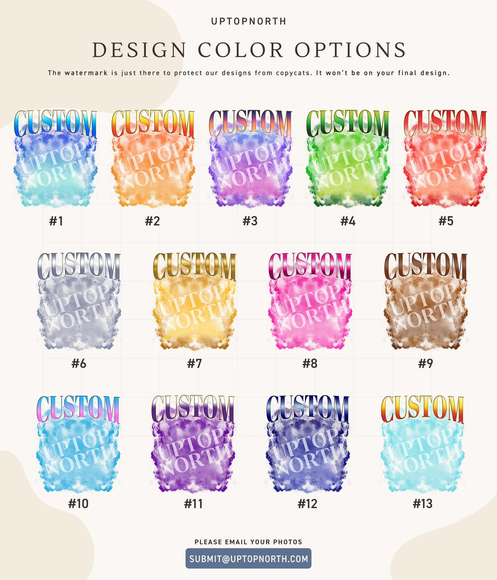 Numbered printed design choices 1 through 13; match your Design selection to this chart