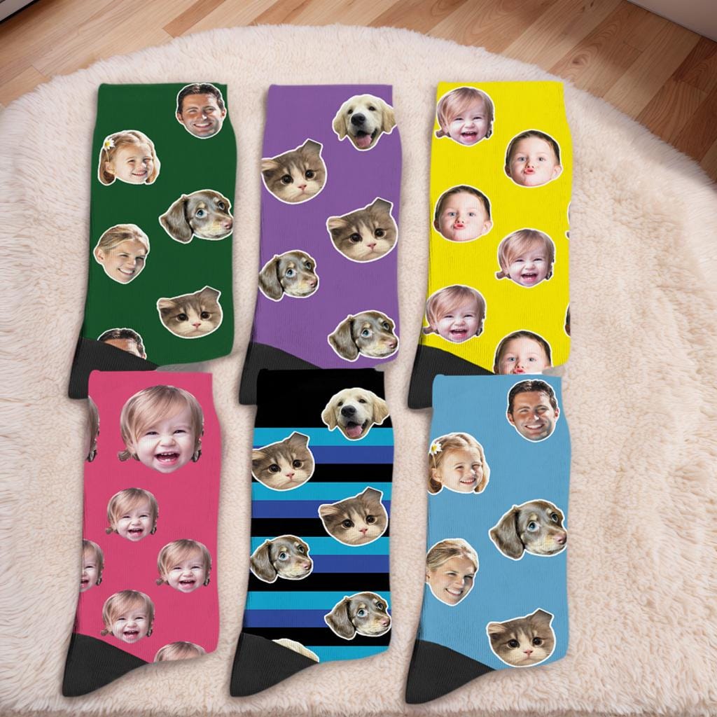 Custom Face and Pet Photo Crew Socks – product view 5