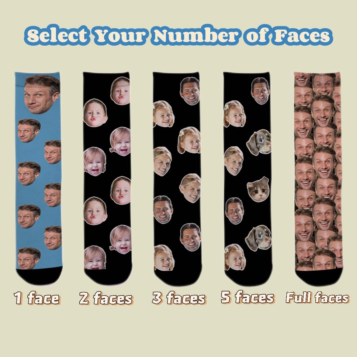 Custom Face and Pet Photo Crew Socks – product view 6