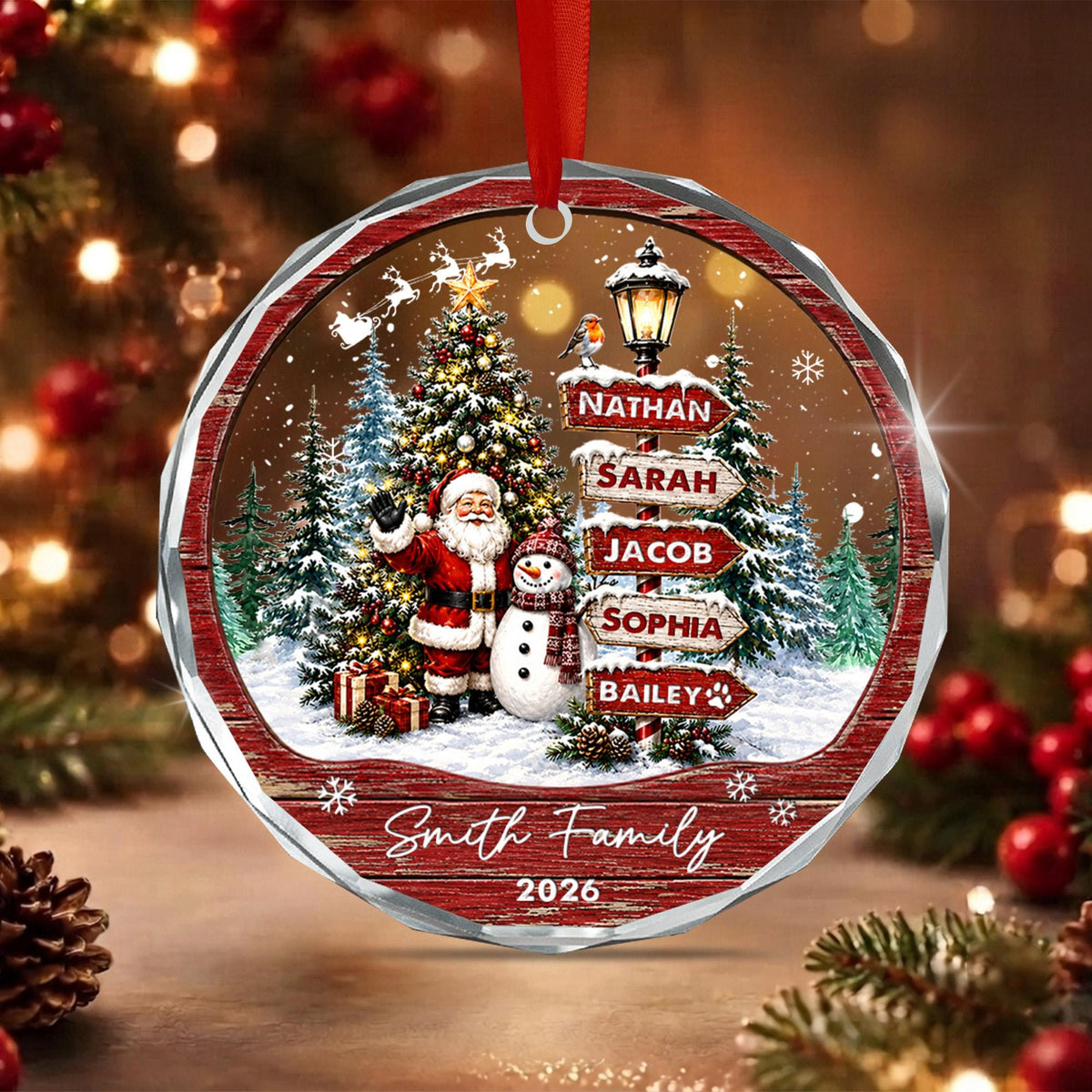 Family Christmas Ornament 2026: Custom Family Name Ornament, Family With Pets Ornament, Gift for Family of 3 4 5 Up to 20 Members