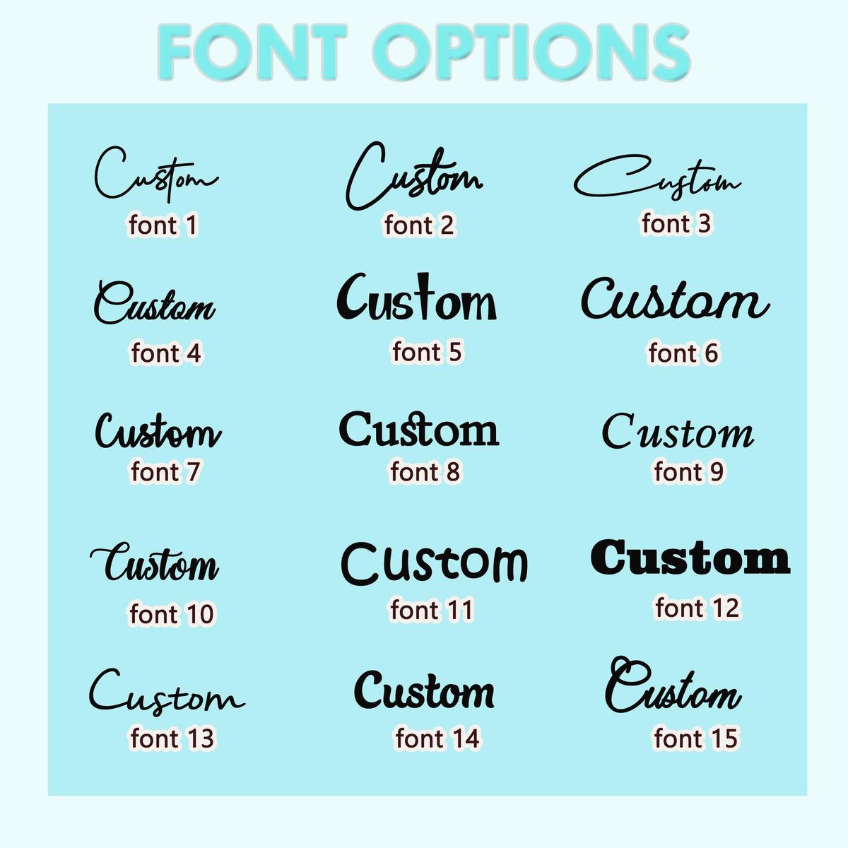 Custom Face I Love You Shaped Pillow – font chart 1–15