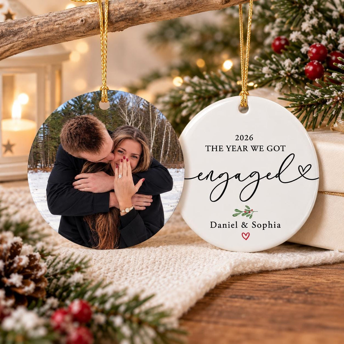 Personalized Engagement Photo First Christmas Ornament, The Year We Got Engaged Keepsake
