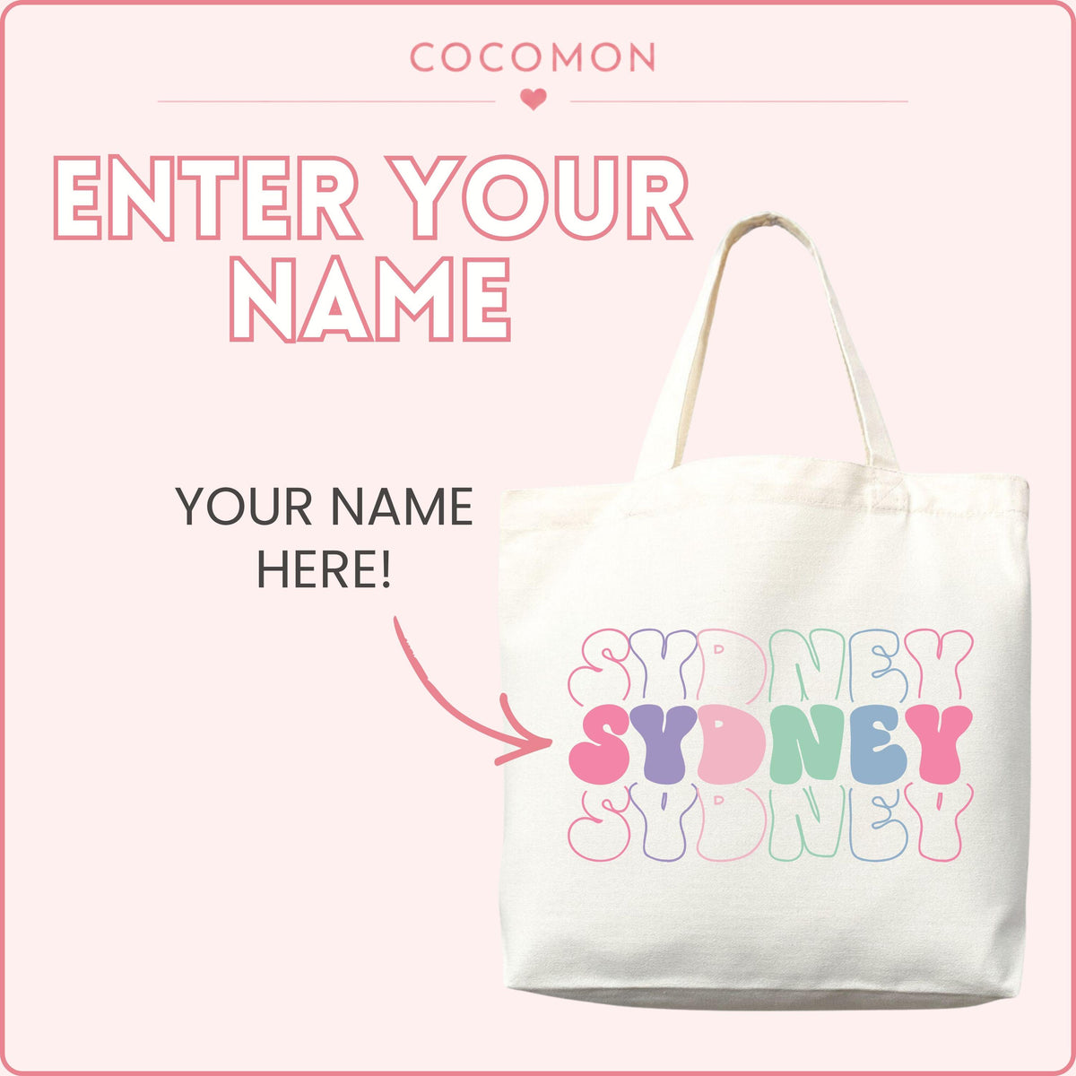 Personalized Retro Bubble Name Cotton Tote Bag – product example 3
