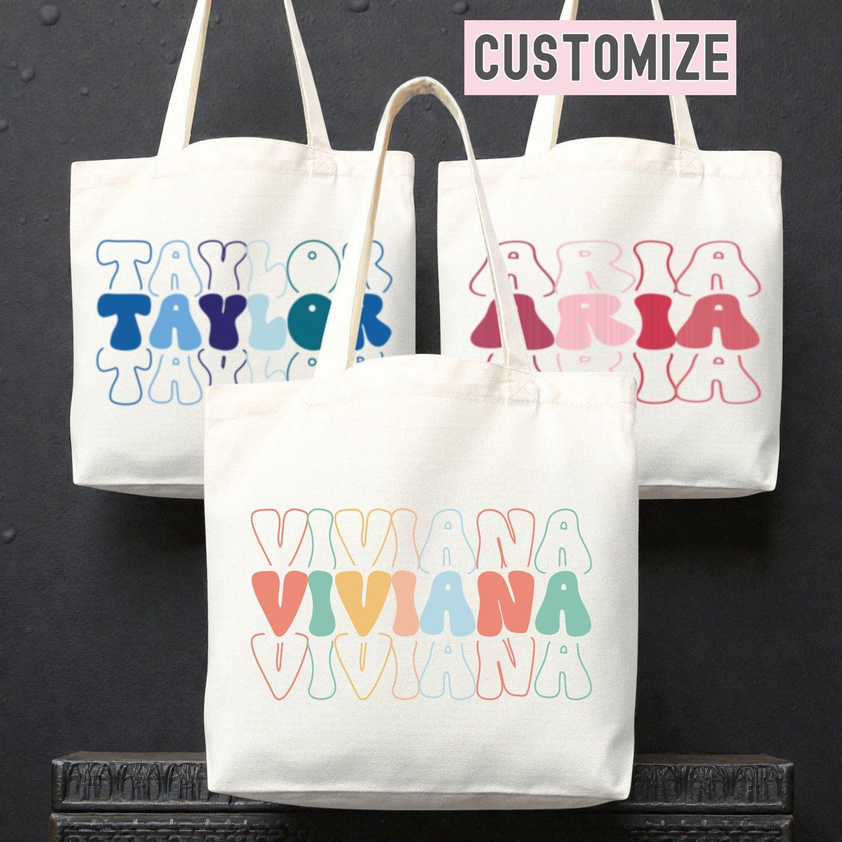 Personalized Retro Bubble Name Cotton Tote Bag – product example 4