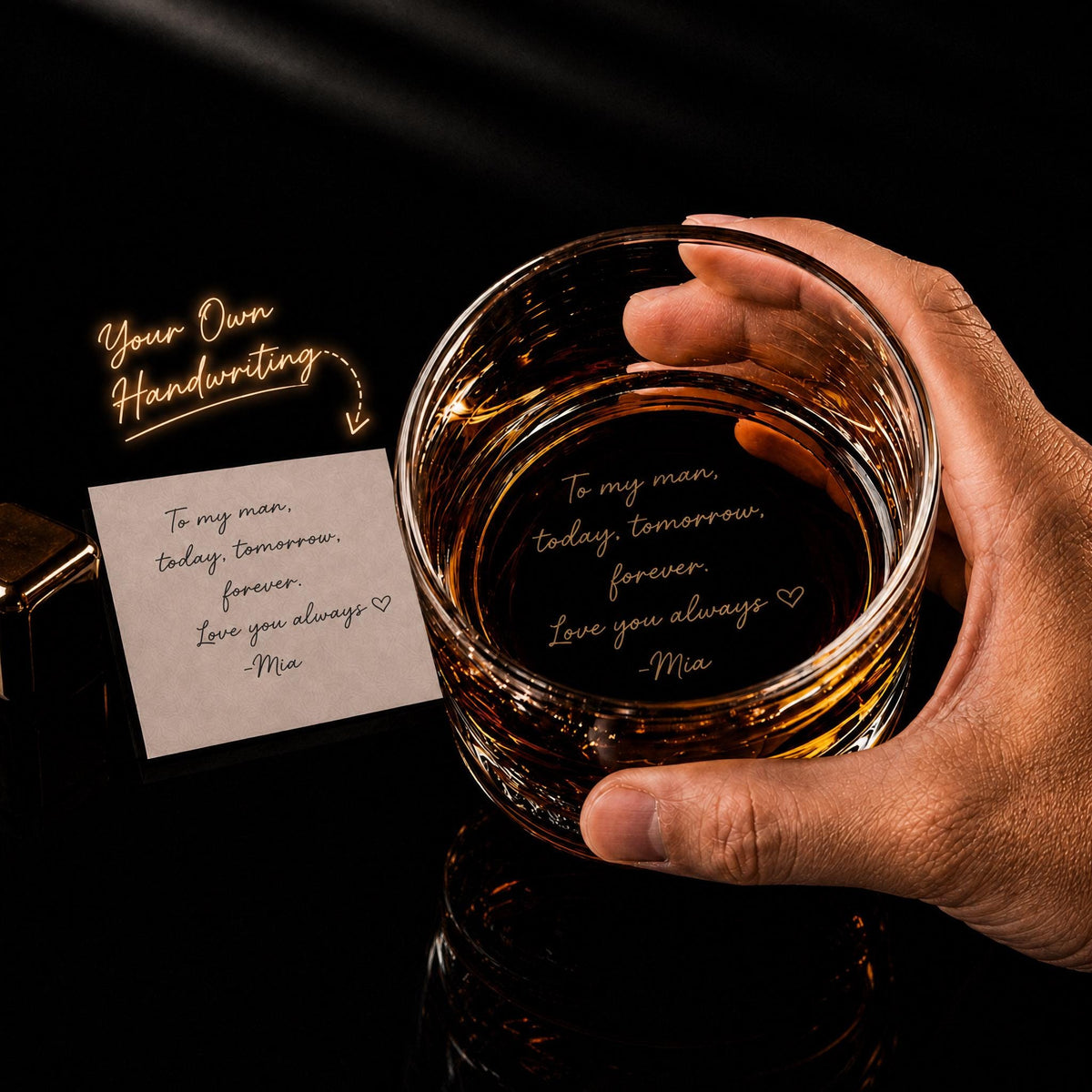 Custom Message Bottom Engraved Whiskey Glass – product example 2