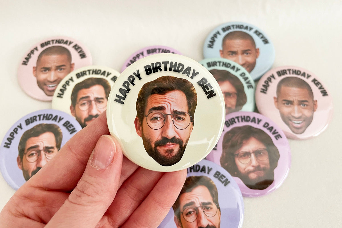 Custom Face Happy Birthday Funny Button Pin — view 1