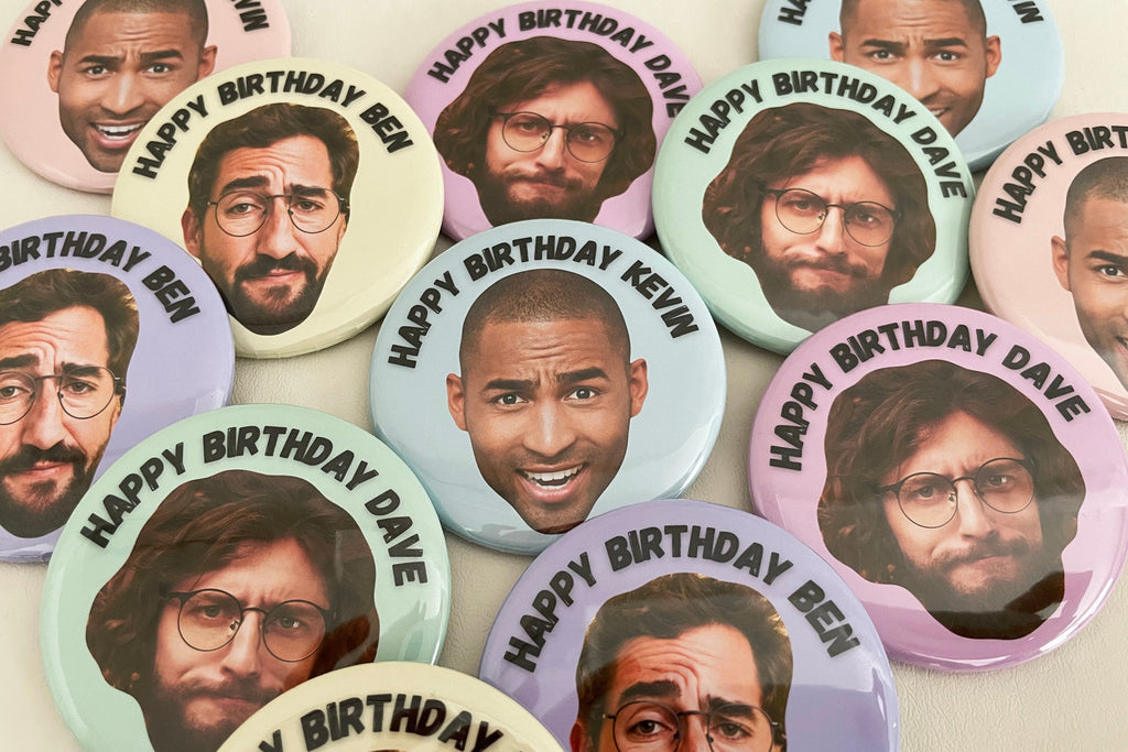 Custom Face Happy Birthday Funny Button Pin — view 2
