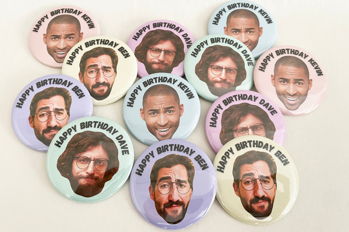 Custom Face Happy Birthday Funny Button Pin — view 3