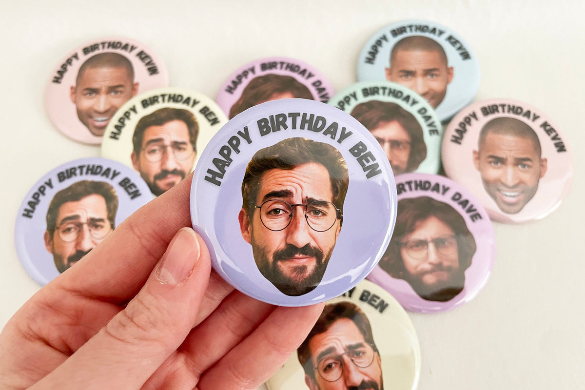 Custom Face Happy Birthday Funny Button Pin — view 4