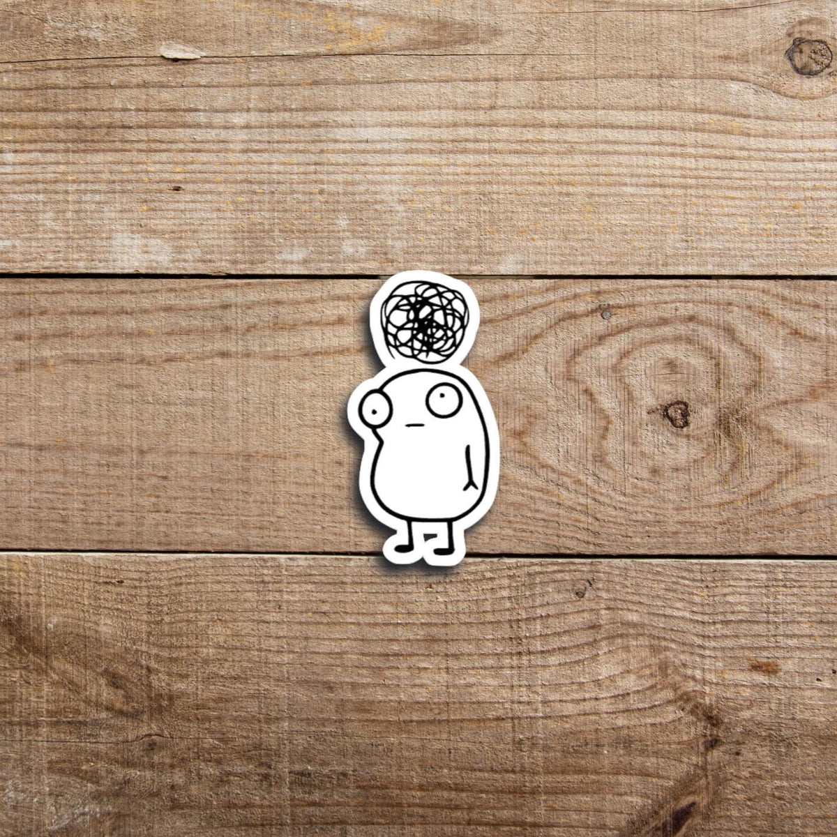 Overthinking Scribble Brain Funny Vinyl Sticker — view 1