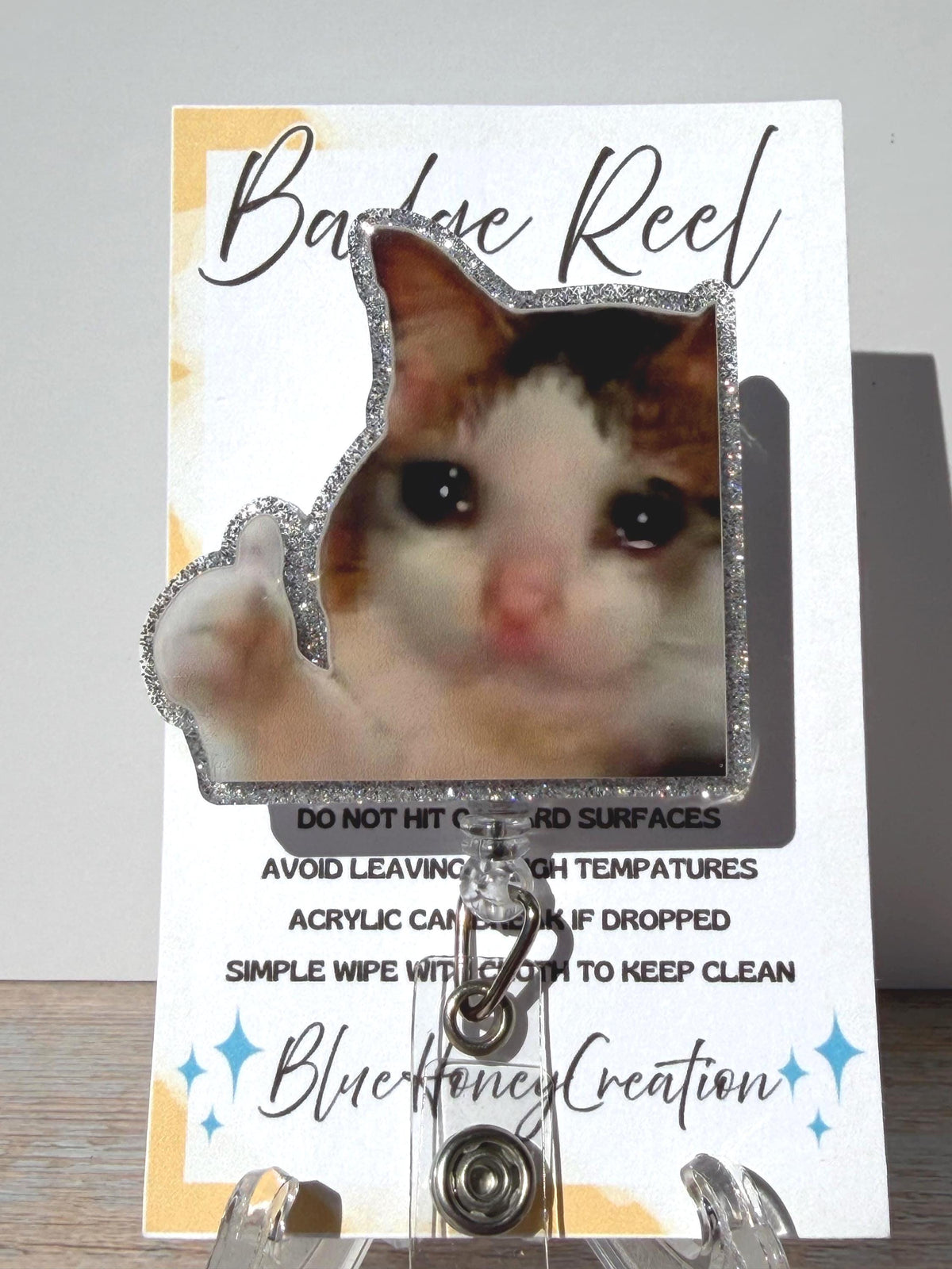 Sad Hamster Meme Retractable Acrylic Badge Reel — view 1