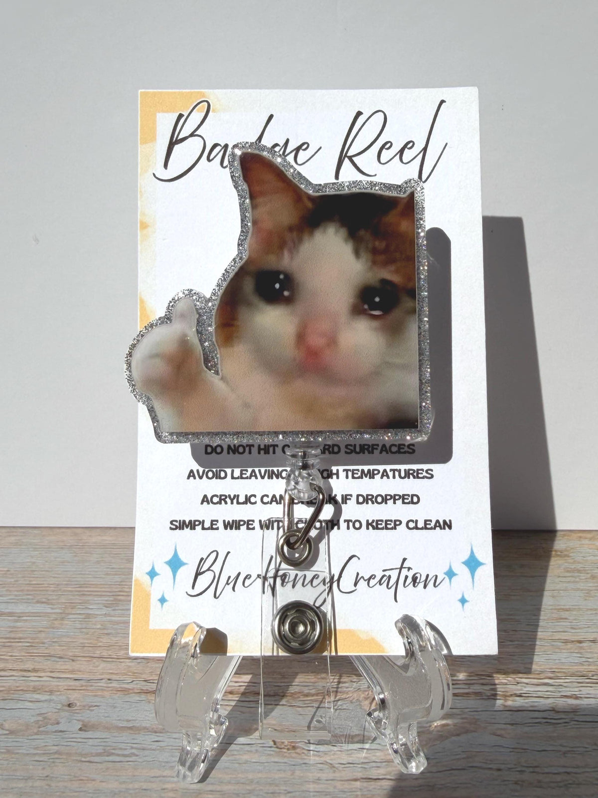 Sad Hamster Meme Retractable Acrylic Badge Reel — view 2
