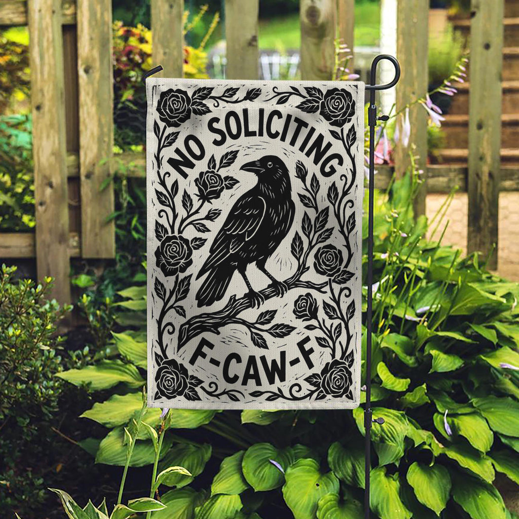 F-Caw-F Crow No Soliciting Funny Garden Flag — view 10