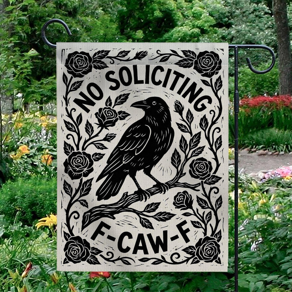 F-Caw-F Crow No Soliciting Funny Garden Flag — view 2