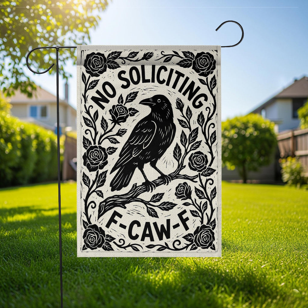 F-Caw-F Crow No Soliciting Funny Garden Flag — view 5