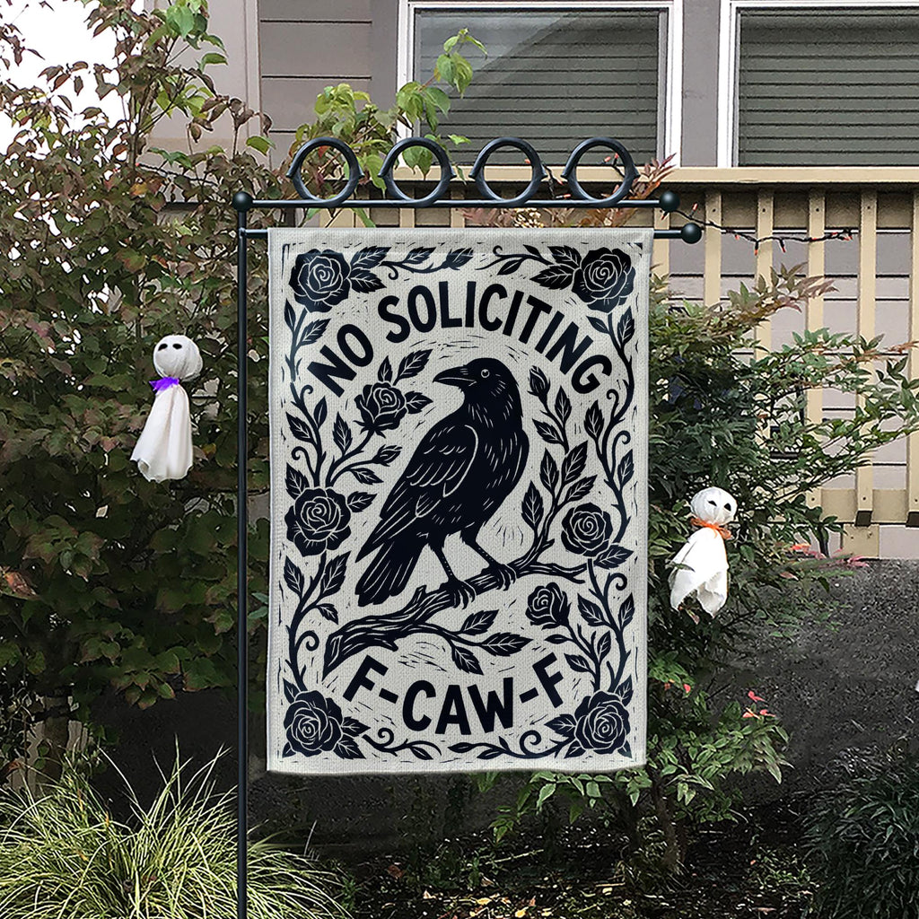 F-Caw-F Crow No Soliciting Funny Garden Flag — view 8