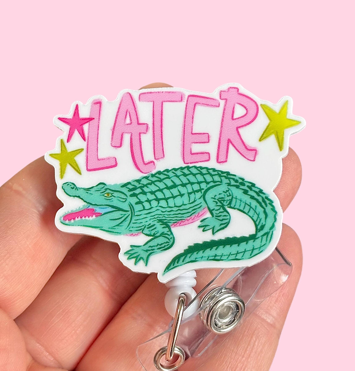 See Ya Later Alligator Funny Acrylic Badge Reel — view 1