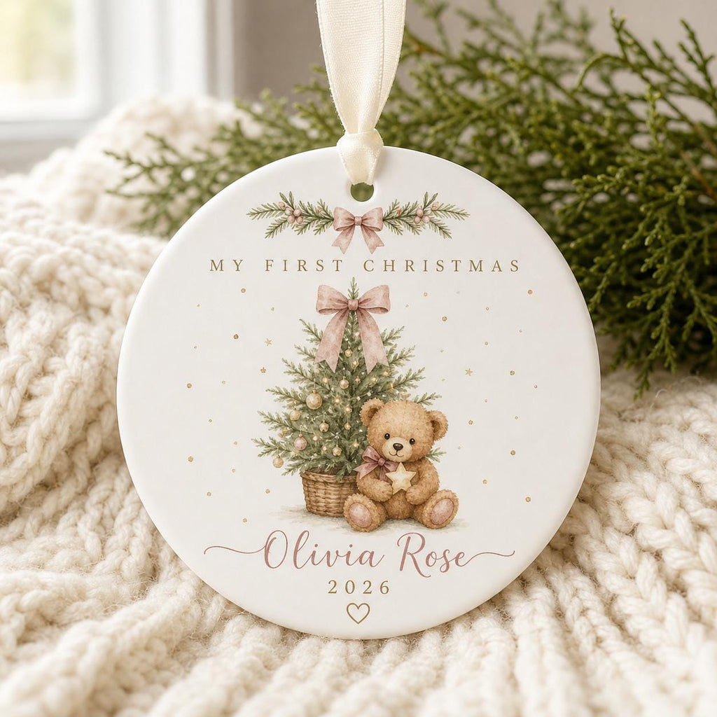 Personalized Teddy Bear Baby’s First Christmas Ornament – product view 1