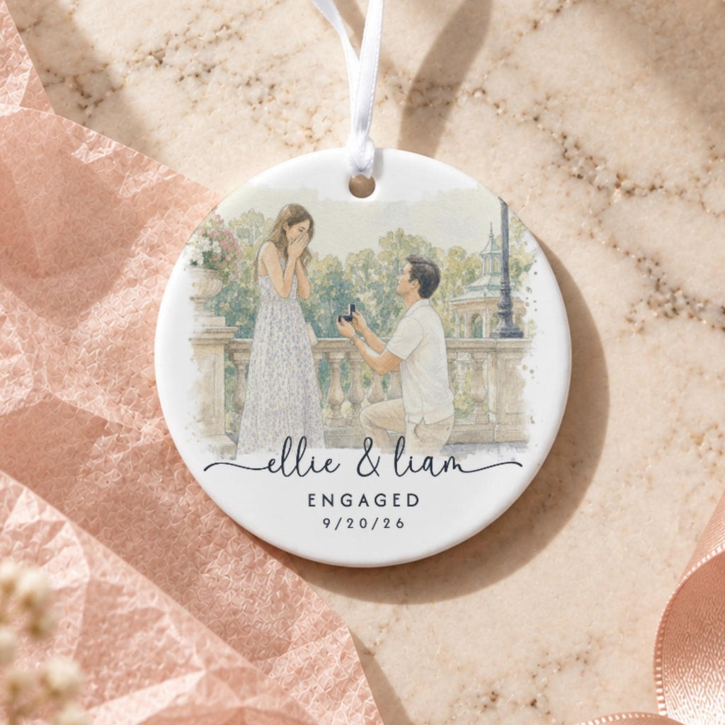 Custom Proposal Portrait Engagement Christmas Ornament – product view 2